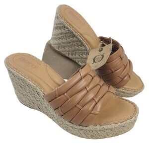 NEW Born Aneesa Tan Leather Woven Espadrille Wedge Sandals Heel Slip-On Sz 8